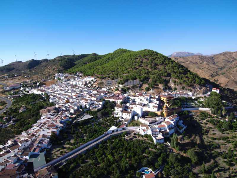 Malaga.,Villaga,Of,Carratraca,From,The,Air.,Andalusia,spain.,Drone,Photo